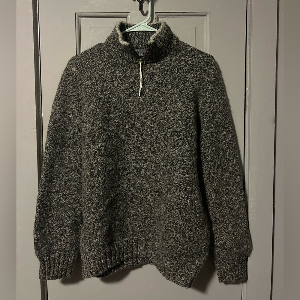 Vince 100% Wool Quarter Zip Sweater – Gray Mélange – Size M